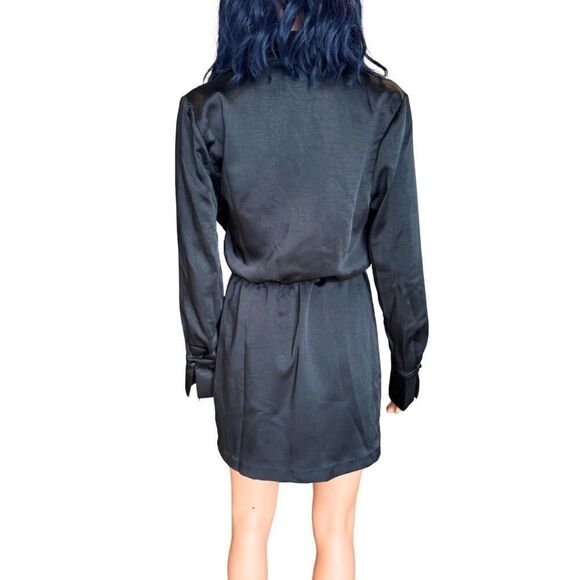NWT Endless Rose Black Long Sleeve Satin Mini Dress - Picture 7 of 9